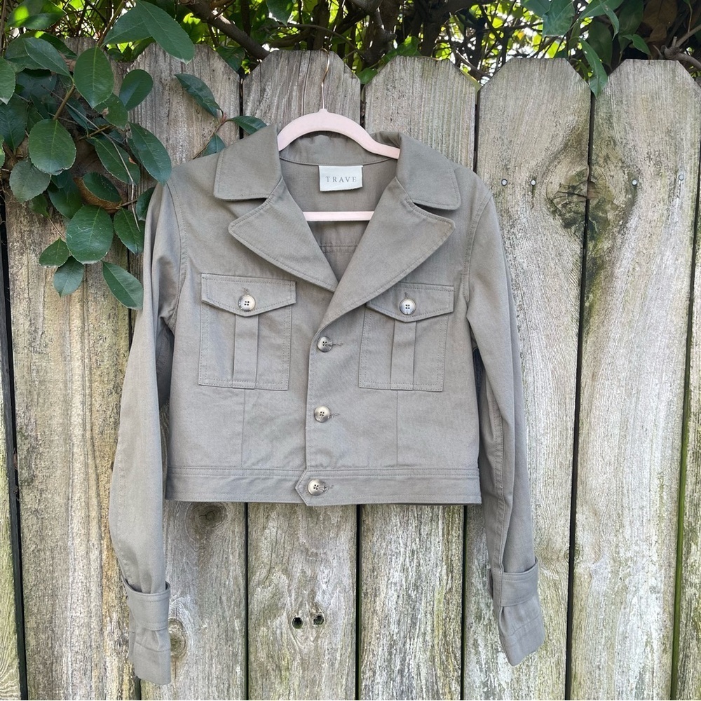 Trave Monroe Cropped Utility Jacket Greenfields Green 100% Cotton Size S